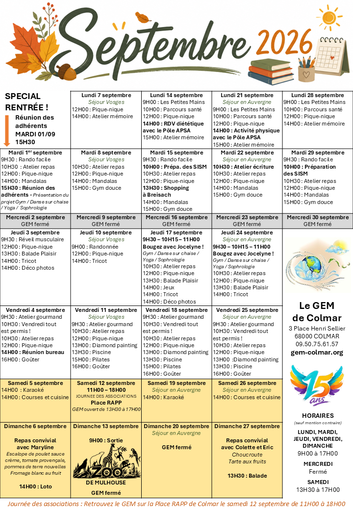 Programme des activits Septembre 2026