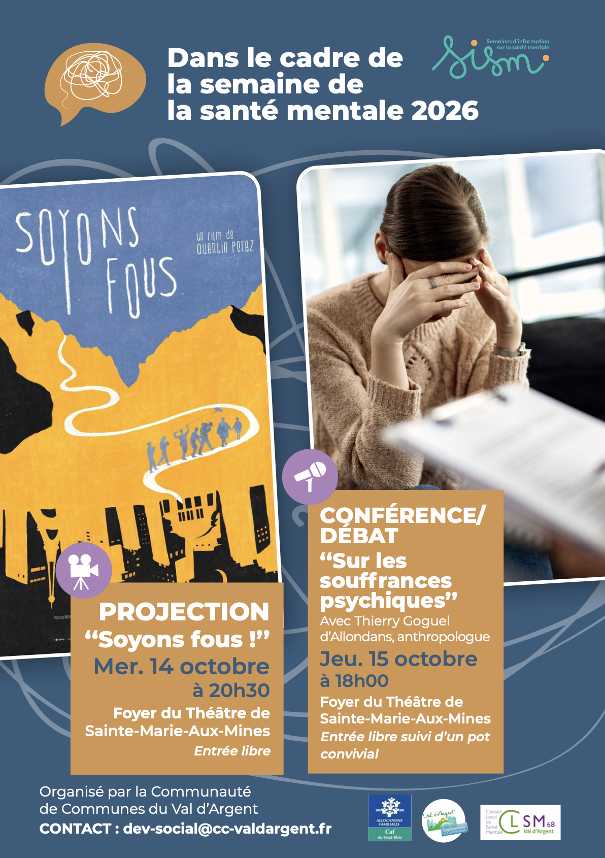 Film Soyons fous et confrence sante mentale 14 et 15 octobre