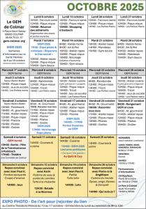 Planning d'octobre 2025 GEM de Colmar